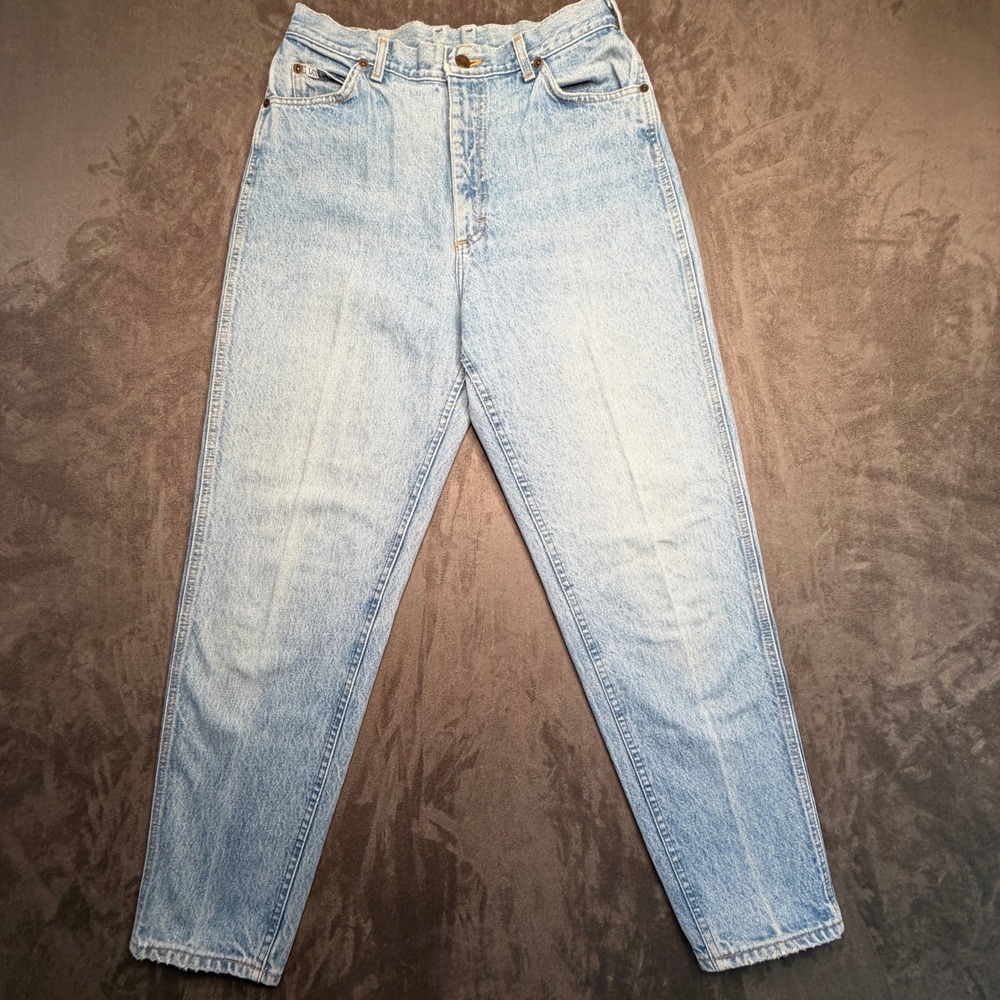 Lee High Rise Mom Jeans Women 13 Med Light Wash Blue Vintage 90s Tapered Leg USA